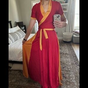 Elhoffer Design - Red and Gold Maxi Wrap Dress XS